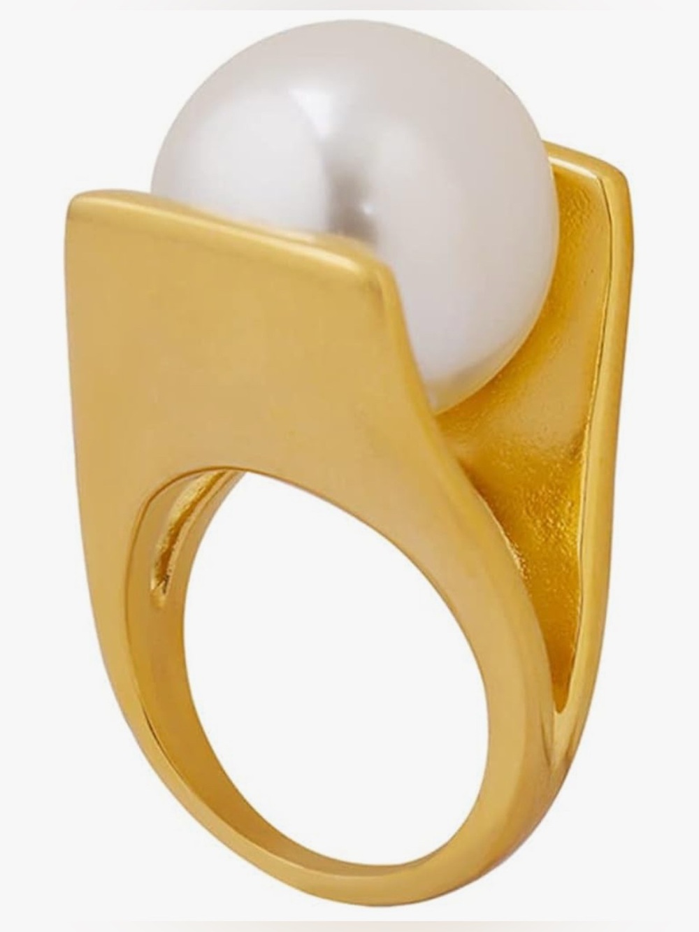 Stunning Huge Nordstrom 18KT Gold Vermeil matte High Pearl Ring size 8